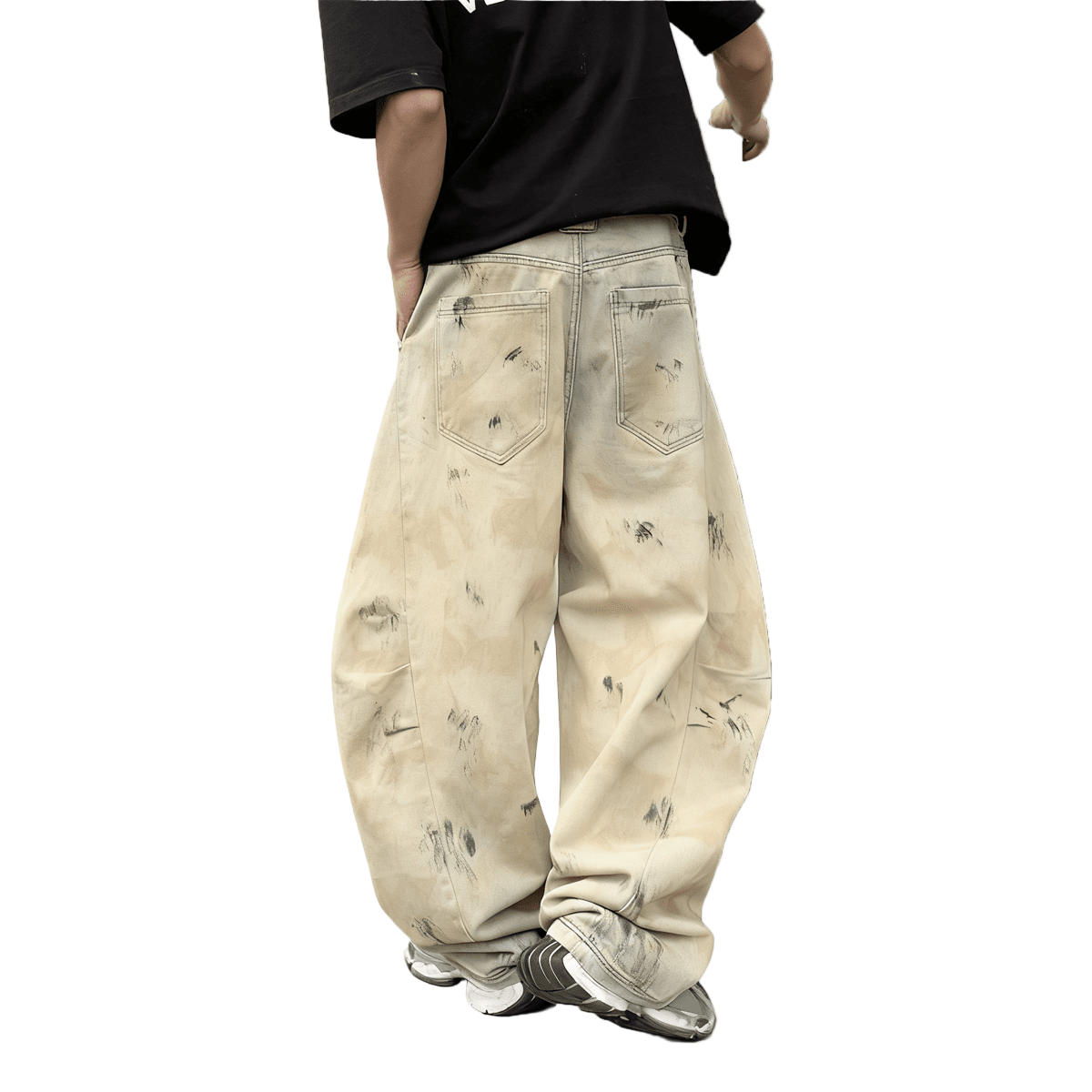 Elaborately Designed Wide-leg Curved Blade Jeans