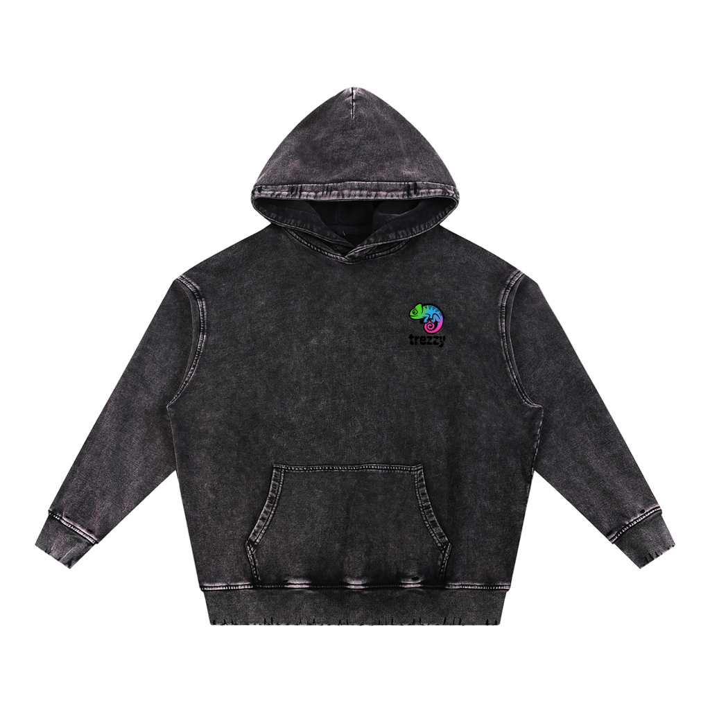 Snow Wash Hand-Frayed Heavyweight  Hoodie