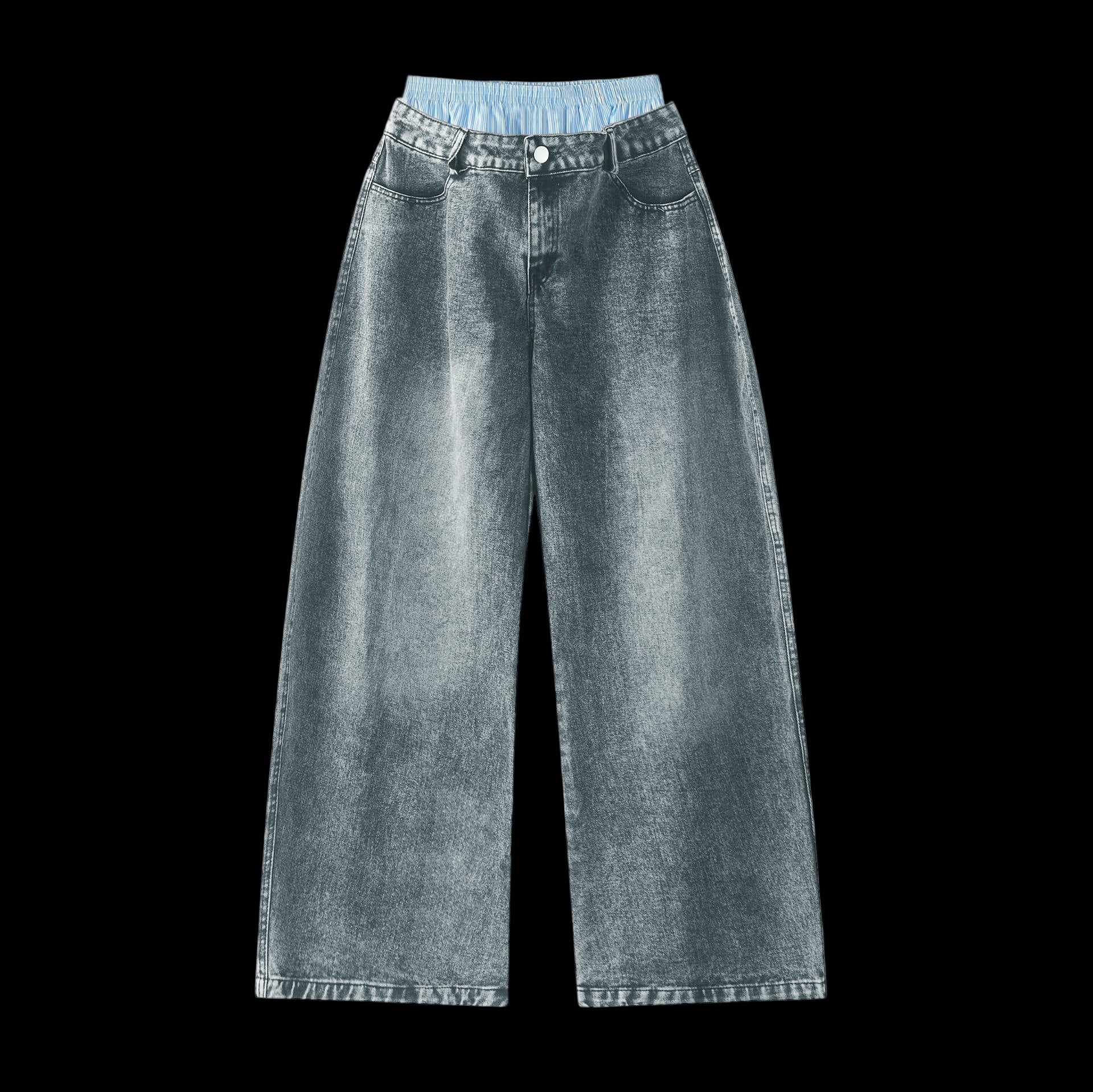 Double Waist Design Hip-hop Style Wide Leg Jeans