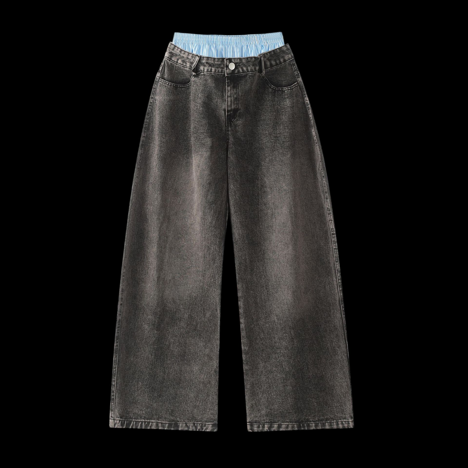 Double Waist Design Hip-hop Style Wide Leg Jeans