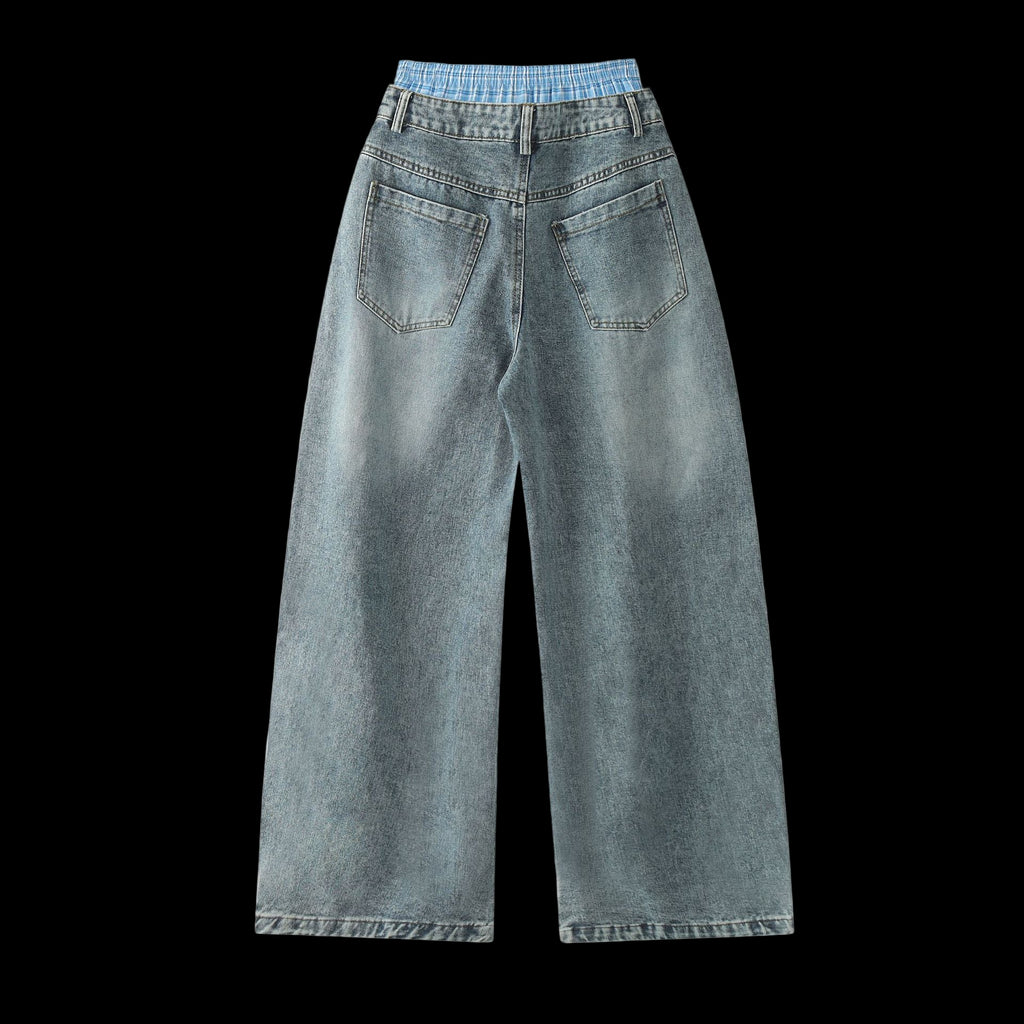 Double Waist Design Hip-hop Style Wide Leg Jeans