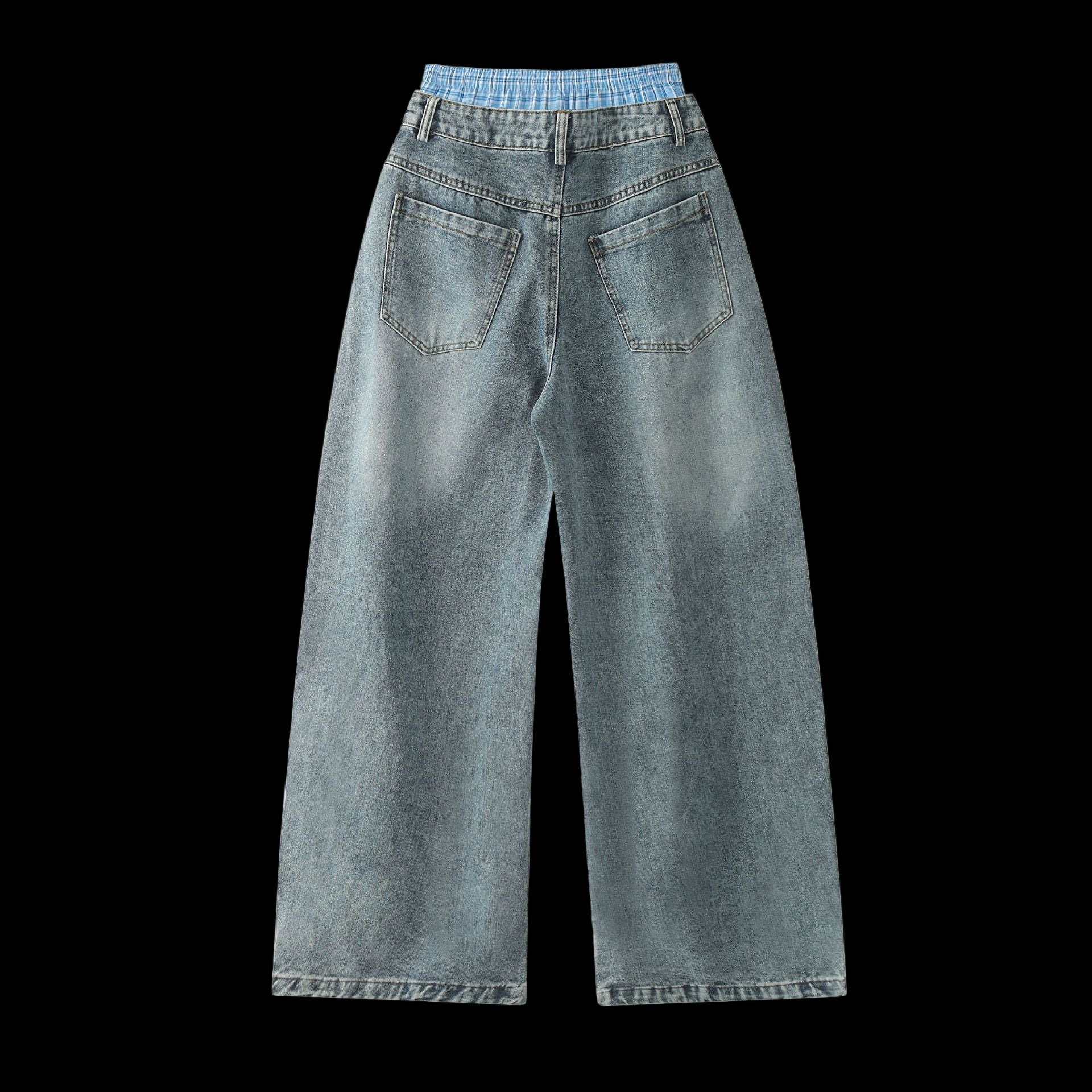 Double Waist Design Hip-hop Style Wide Leg Jeans