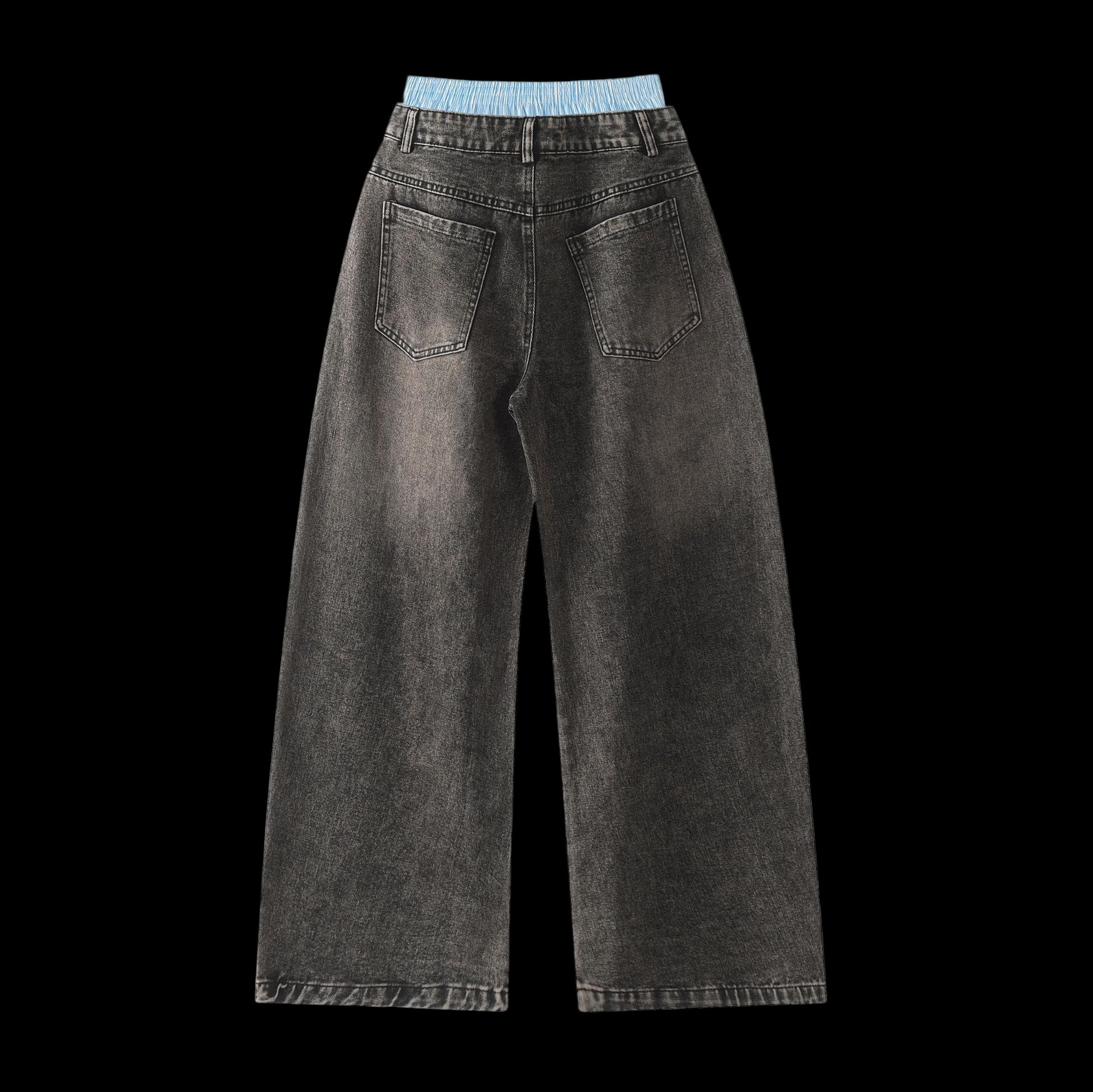 Double Waist Design Hip-hop Style Wide Leg Jeans
