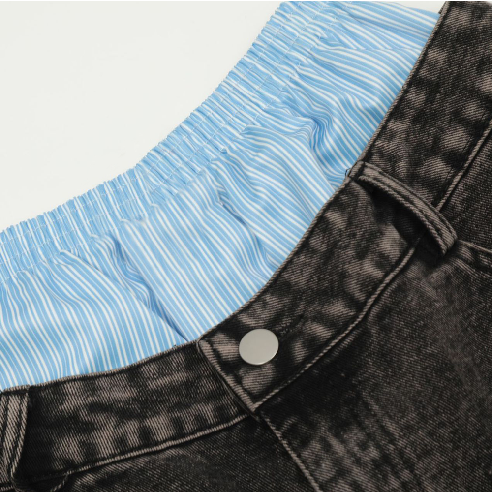 Double Waist Design Hip-hop Style Wide Leg Jeans