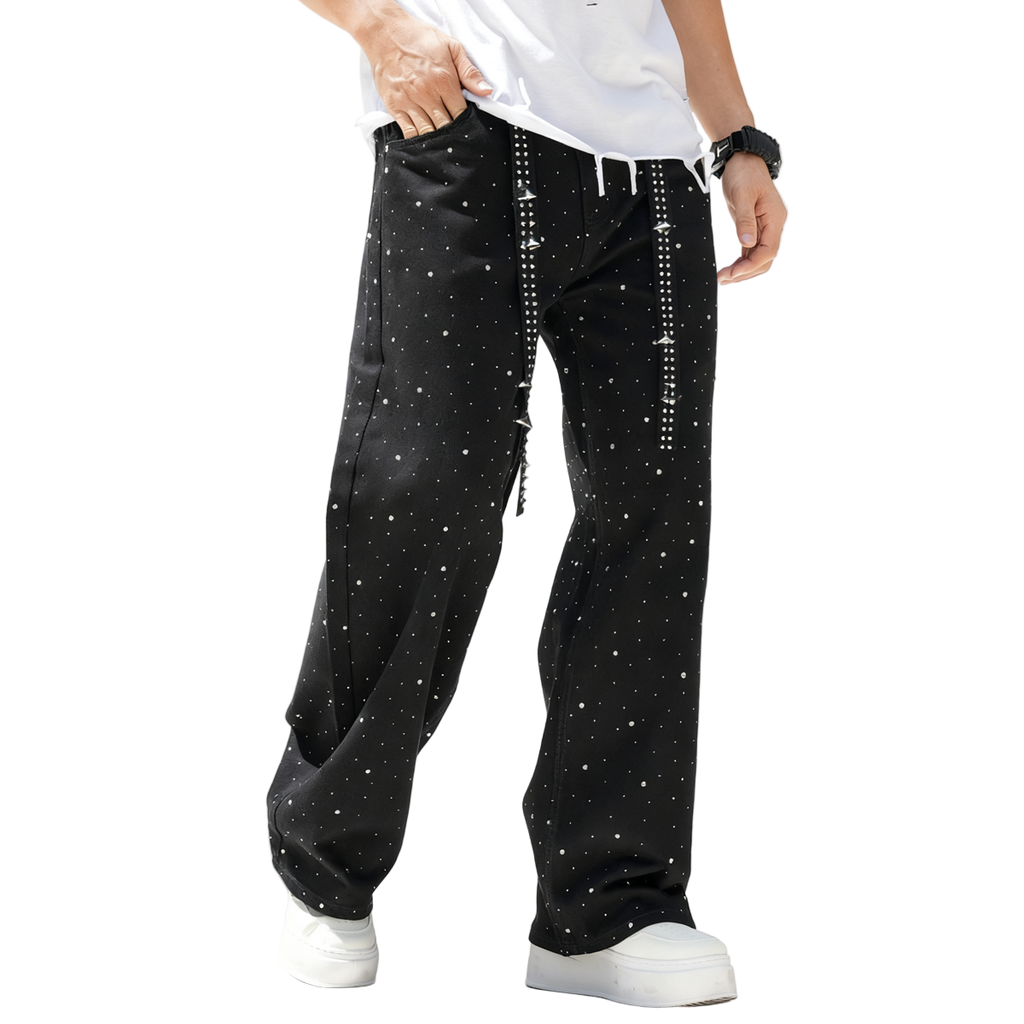 Rhinestone Star Loose Straight Jeans