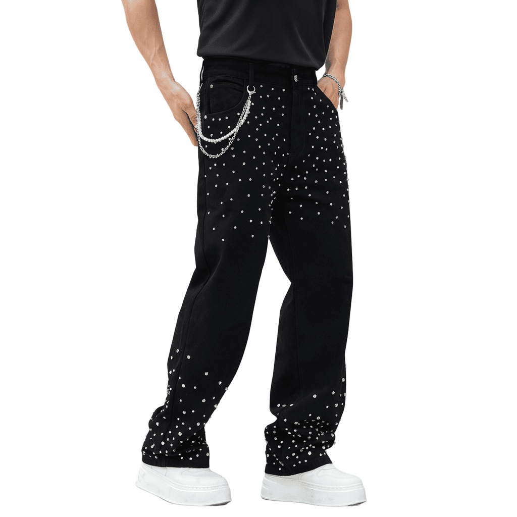 Rhinestone-Embellished Relaxed Straight-Leg Jeans