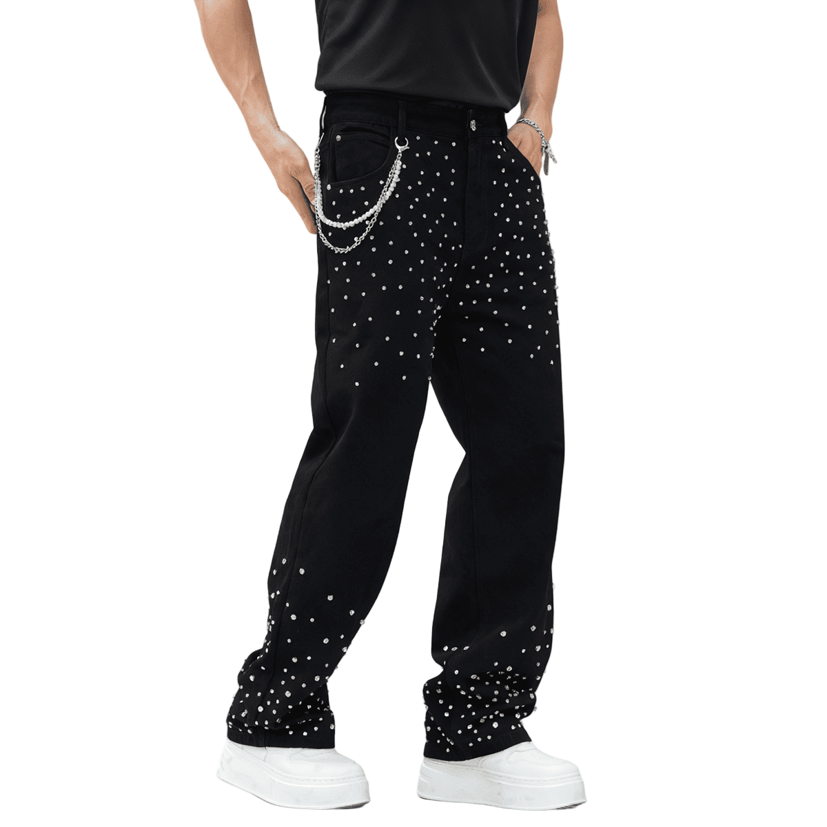 Rhinestone-Embellished Relaxed Straight-Leg Jeans