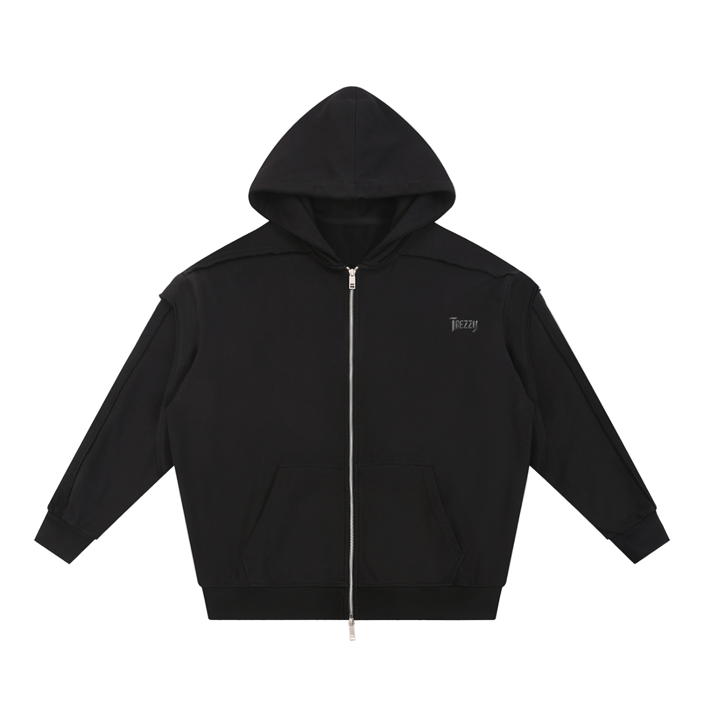 Contrast Tape Raw Edge Double Layered Zip Hoodie