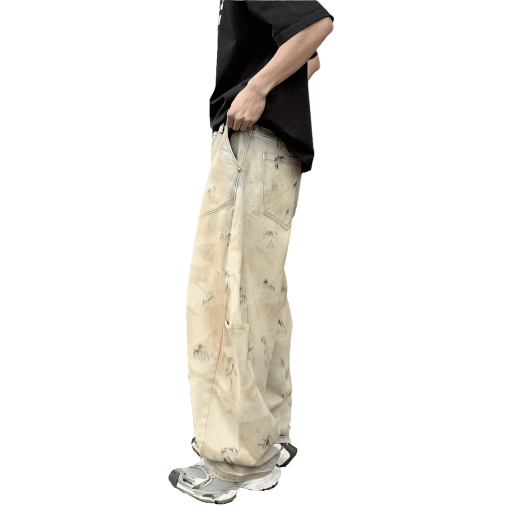 Elaborately Designed Wide-leg Curved Blade Jeans