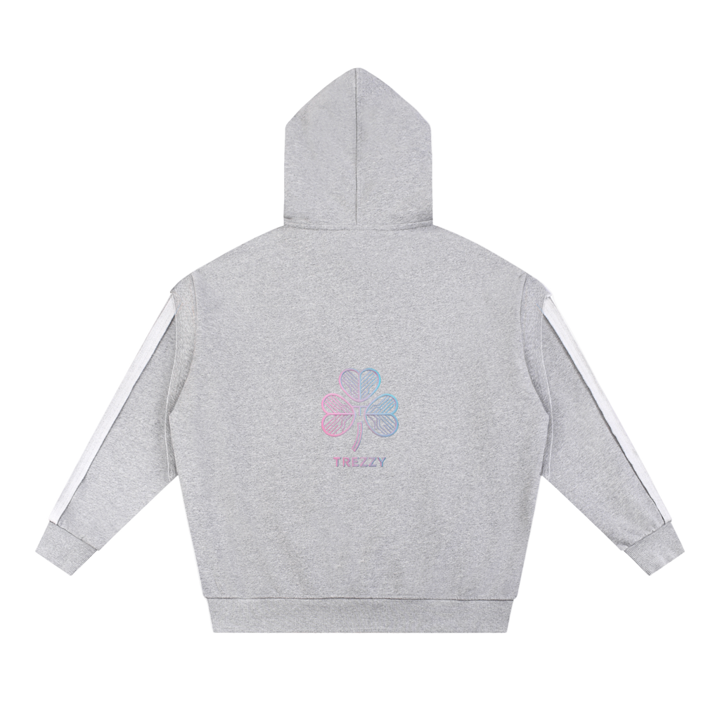 Contrast Tape Raw Edge Double Layered Zip Hoodie