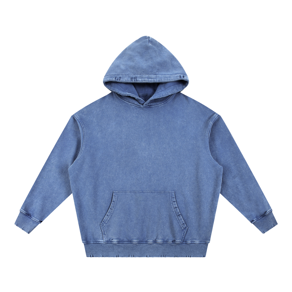 Snow Wash Hand-Frayed Heavyweight  Hoodie