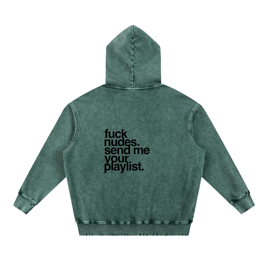 Snow Wash Hand-Frayed Heavyweight  Hoodie