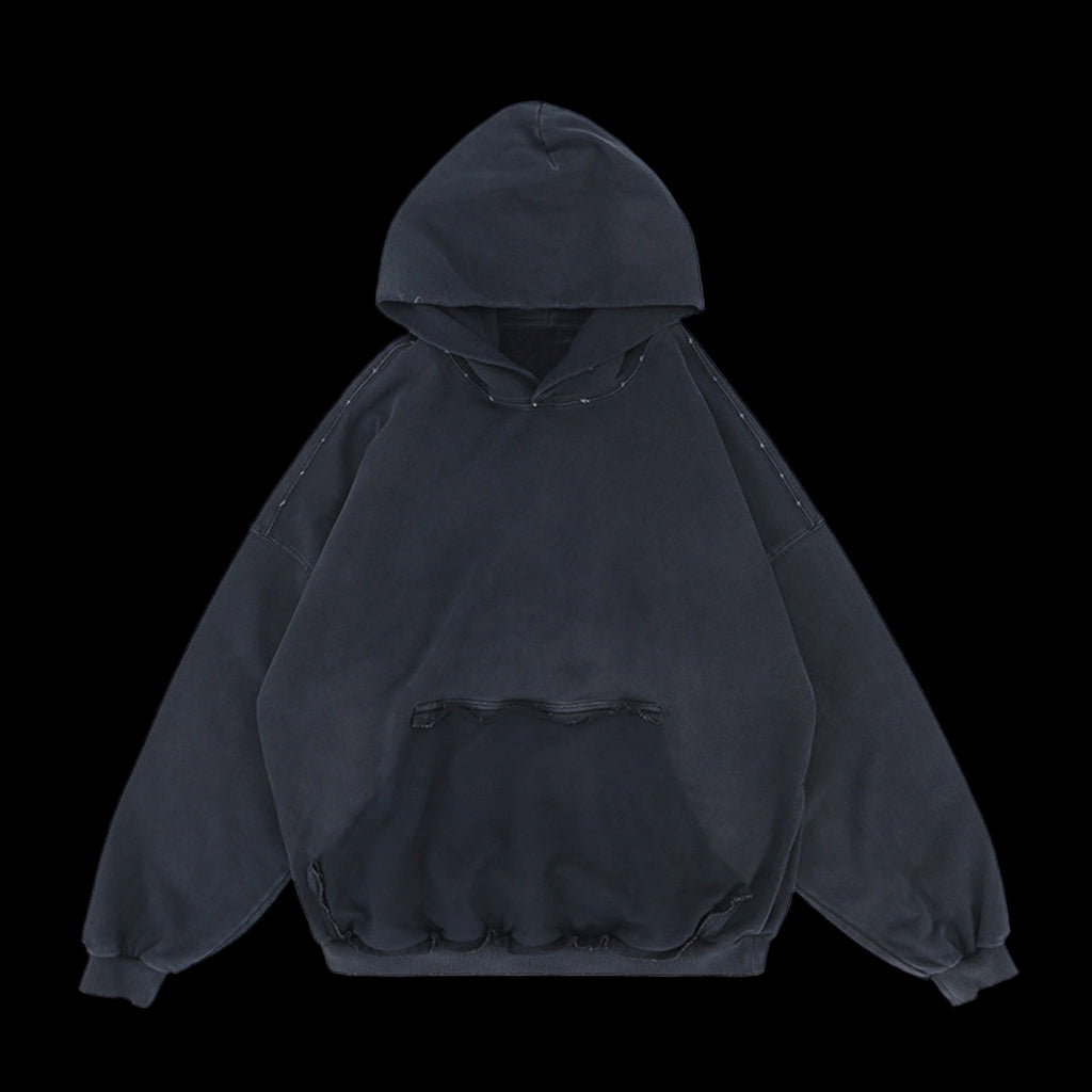 Reverse Pocket Design Distressed Hoodie