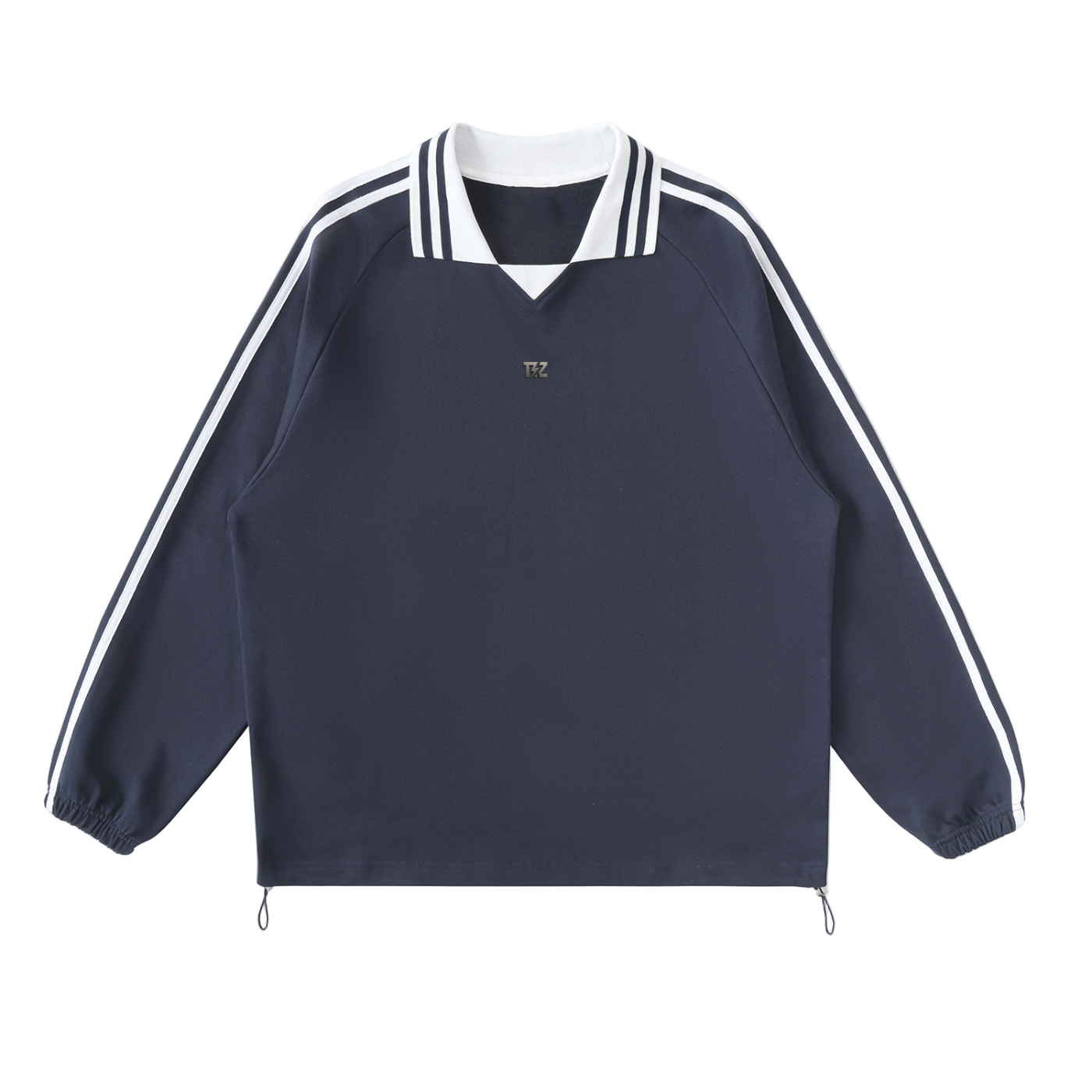 Contrast Striped Lapel Collar Sweatshirt