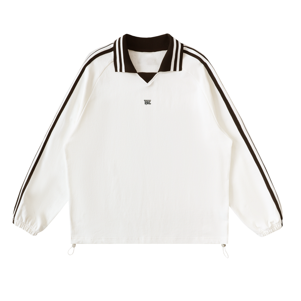 Contrast Striped Lapel Collar Sweatshirt