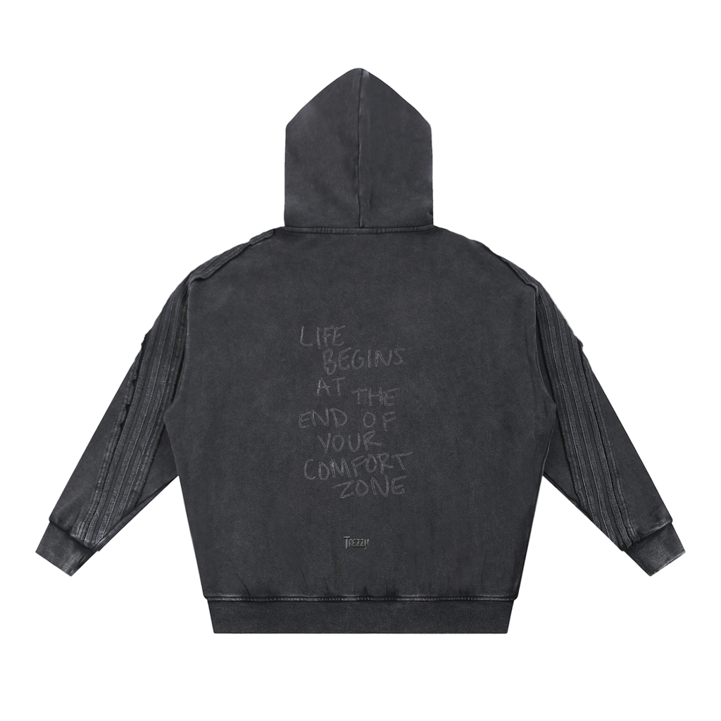 Snow Washed Tape Raw Edge Zip Hoodie