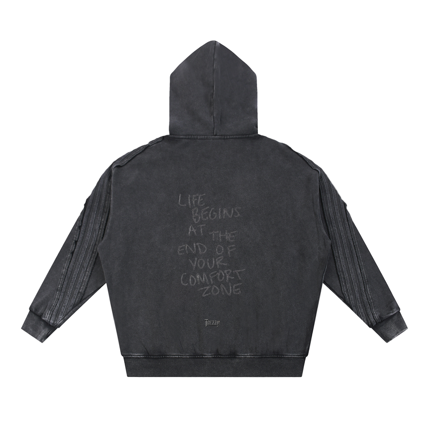 Snow Washed Tape Raw Edge Zip Hoodie
