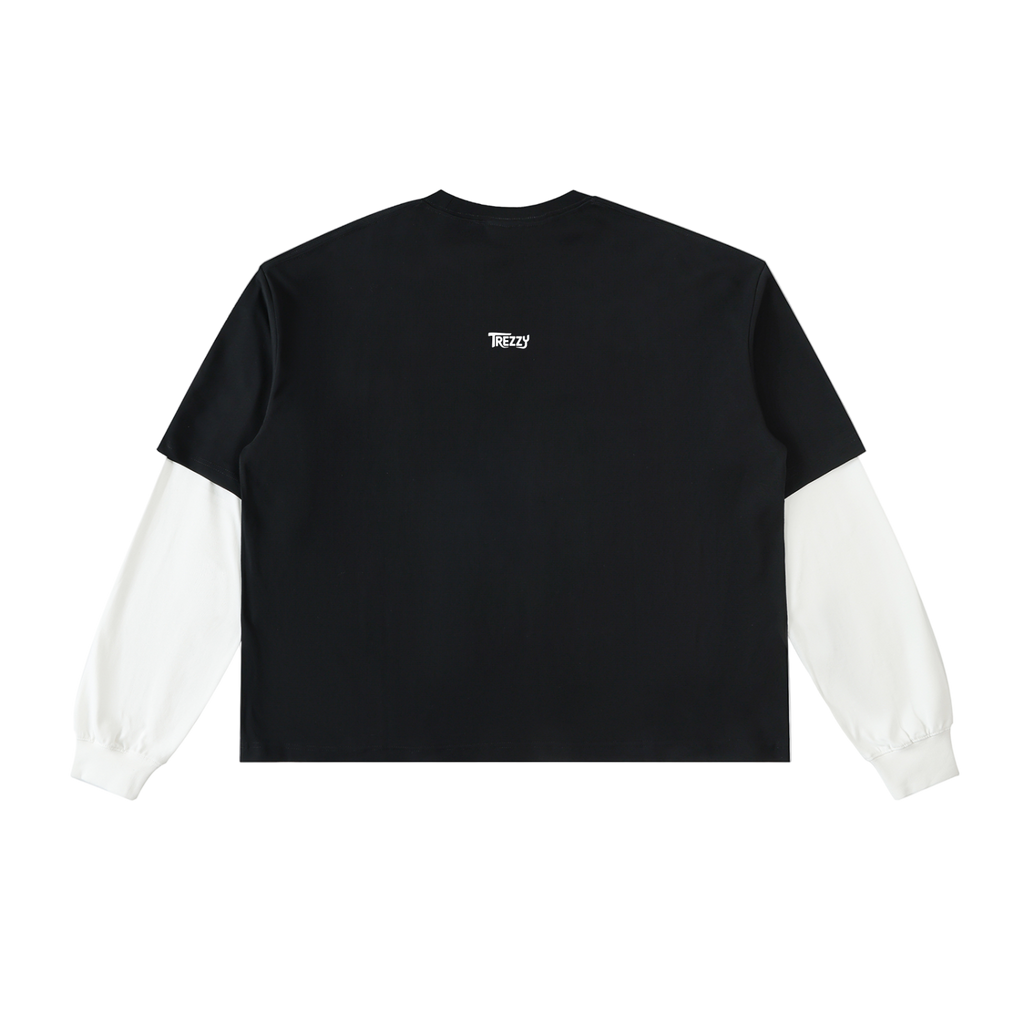 Layered Contrast Sleeve Cotton T-Shirt