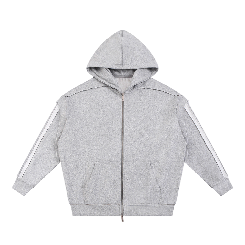 Contrast Tape Raw Edge Double Layered Zip Hoodie