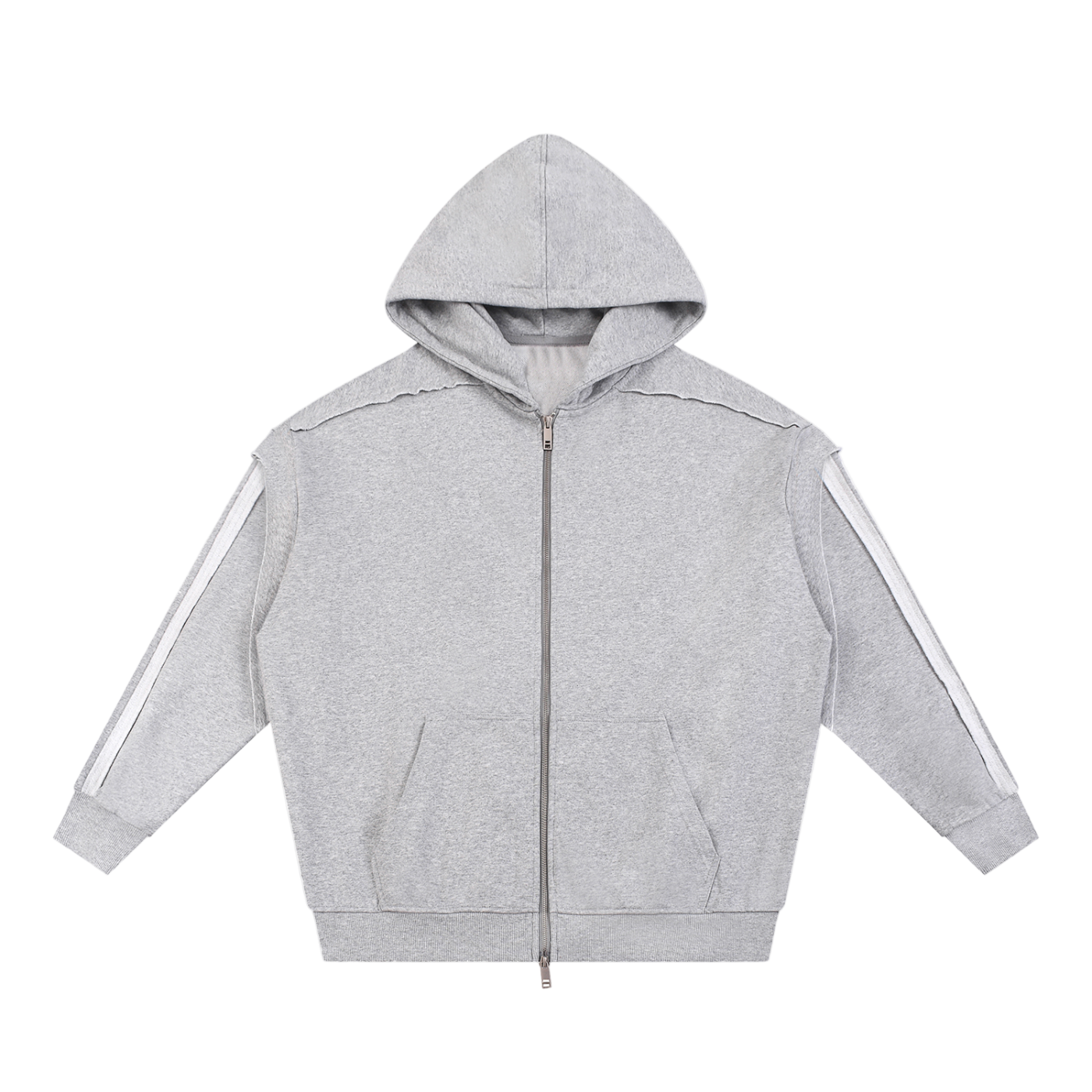 Contrast Tape Raw Edge Double Layered Zip Hoodie