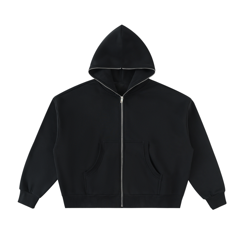 Fleeced Full-Zip Boxy Hoodie