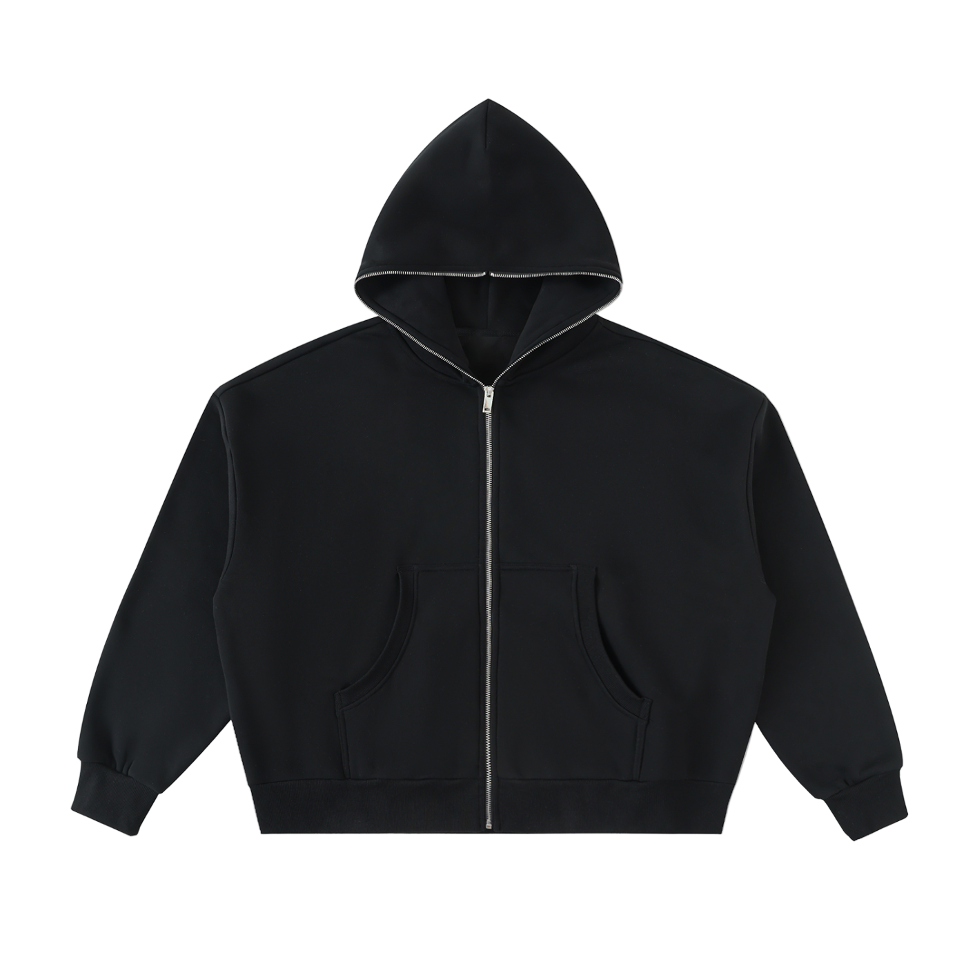 Fleeced Full-Zip Boxy Hoodie