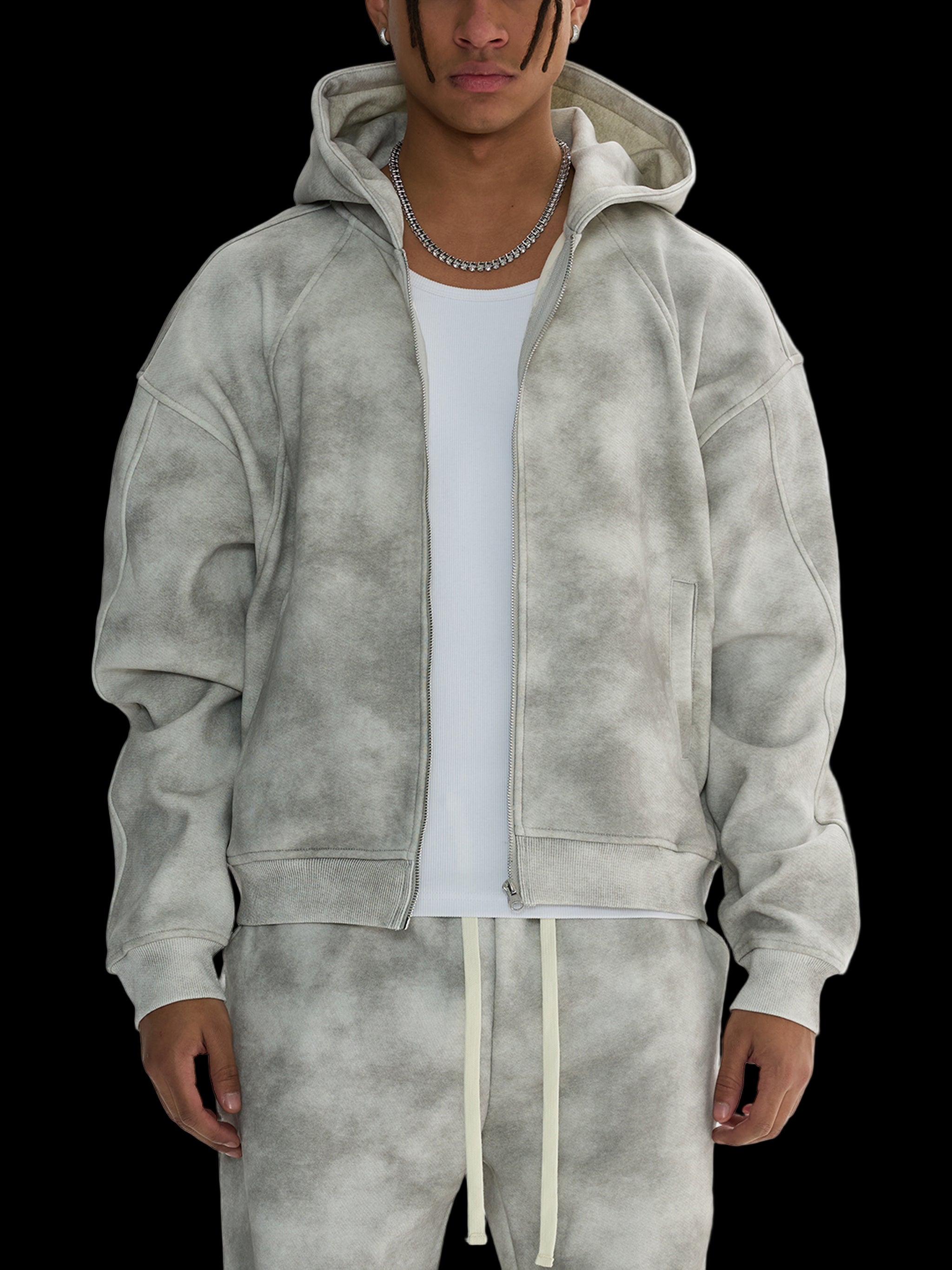 Dirty Washed Zip-Up Fleece Hoodie
