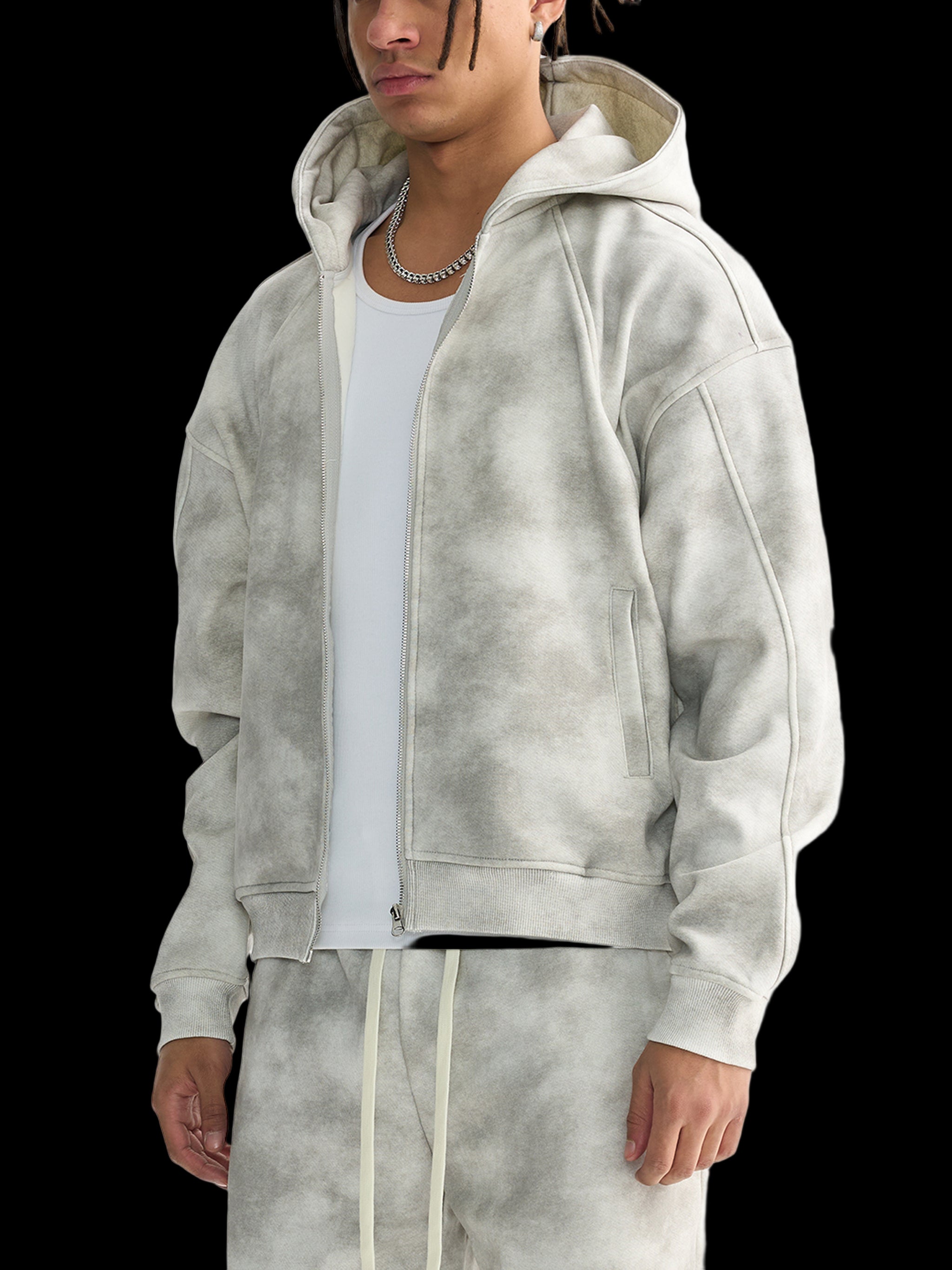 Dirty Washed Zip-Up Fleece Hoodie