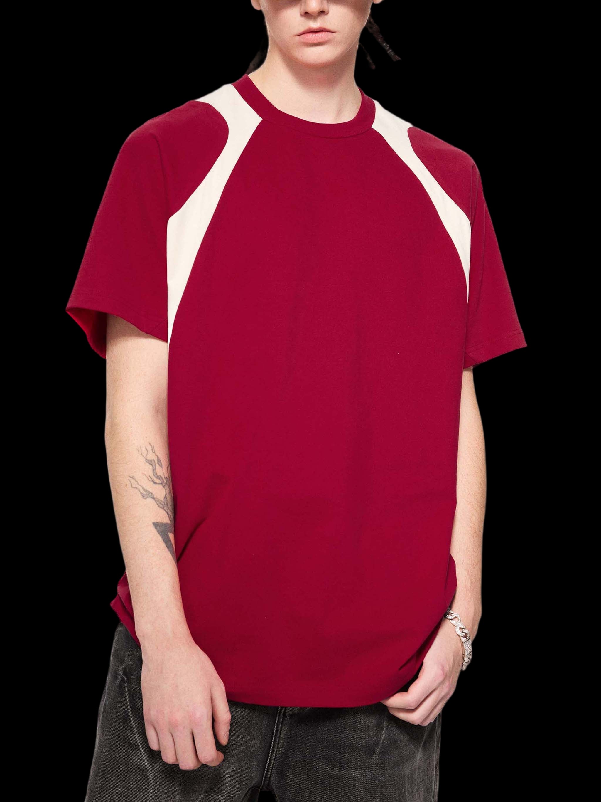 Contrast Panel Cotton T-Shirt