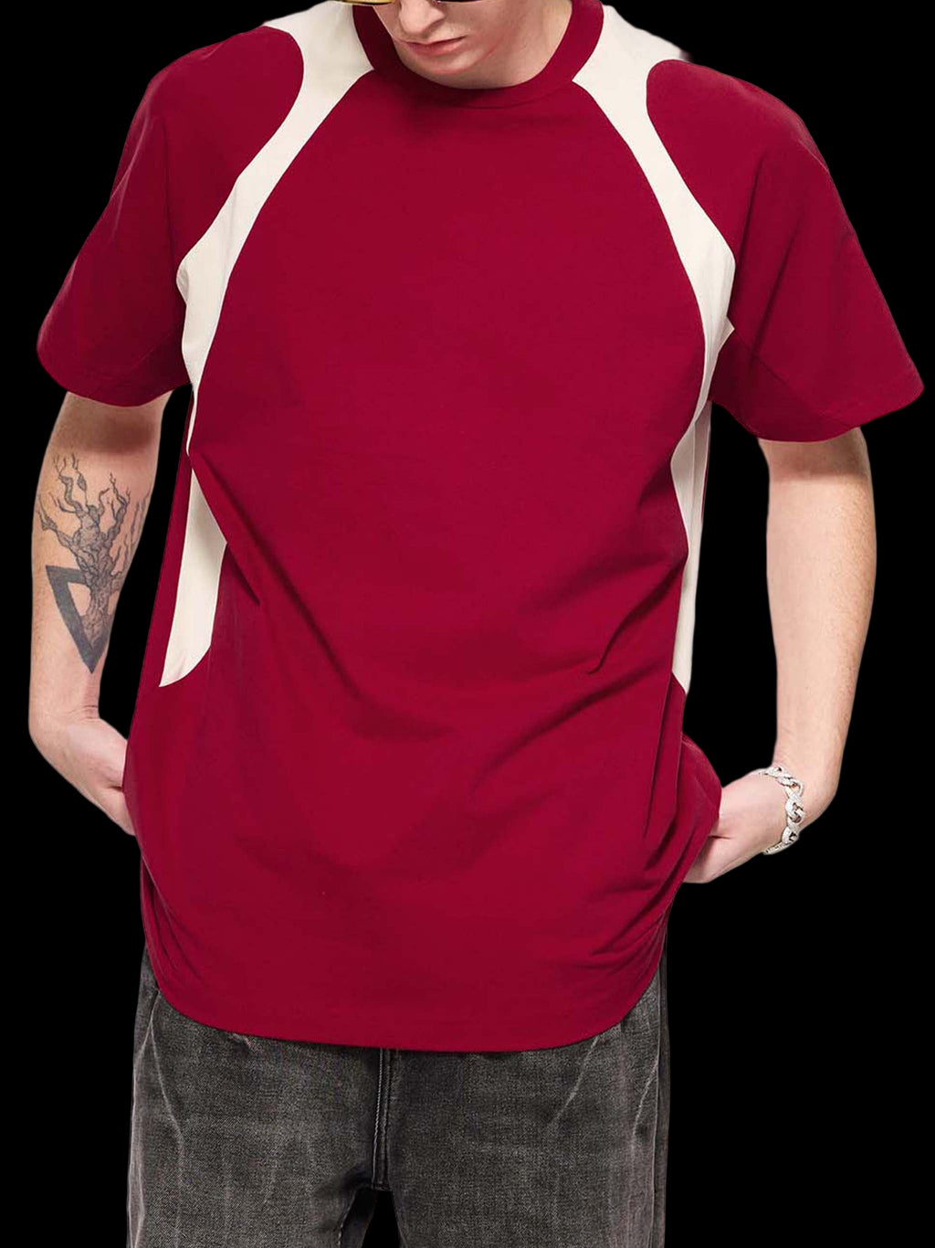 Contrast Panel Cotton T-Shirt