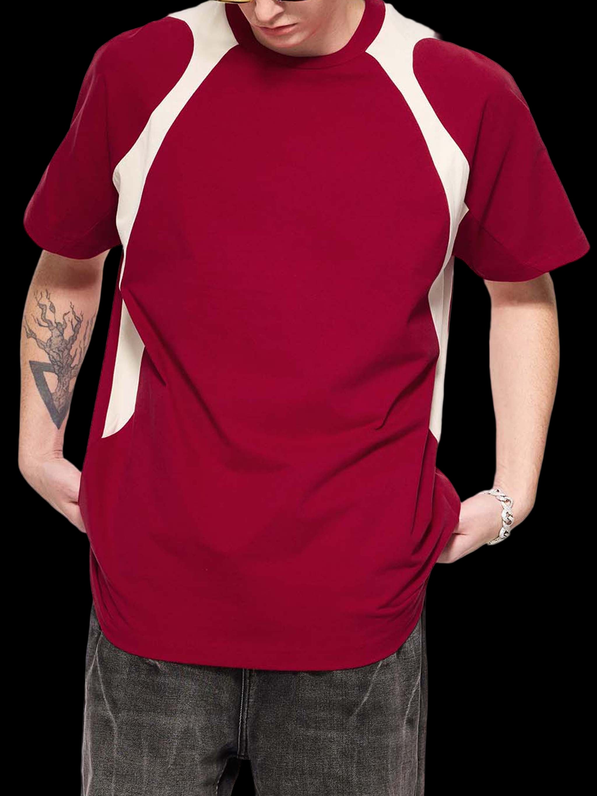 Contrast Panel Cotton T-Shirt
