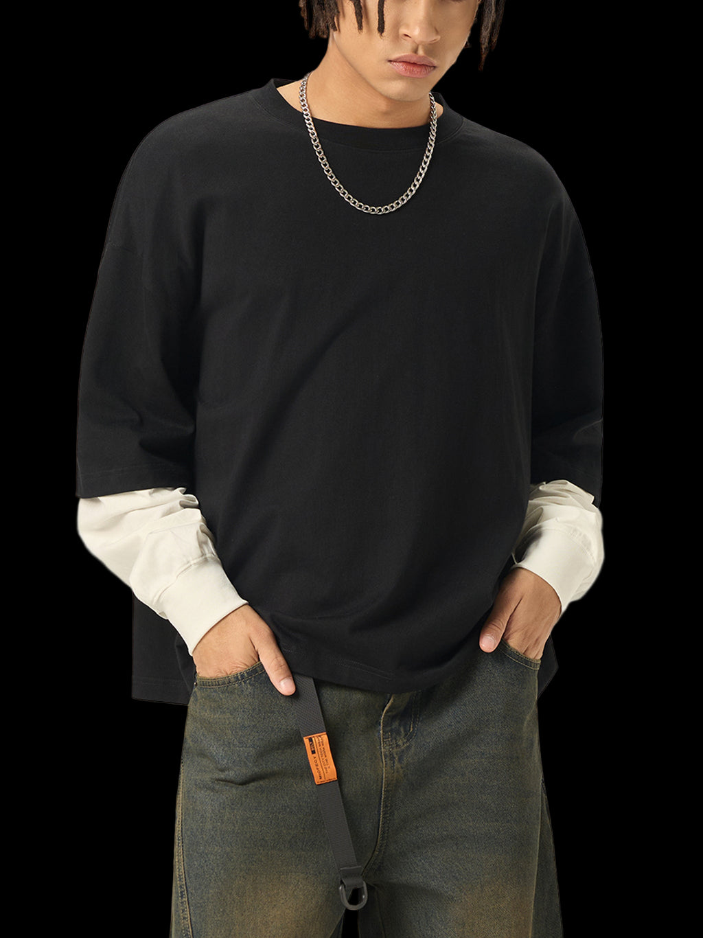 Layered Contrast Sleeve Cotton T-Shirt