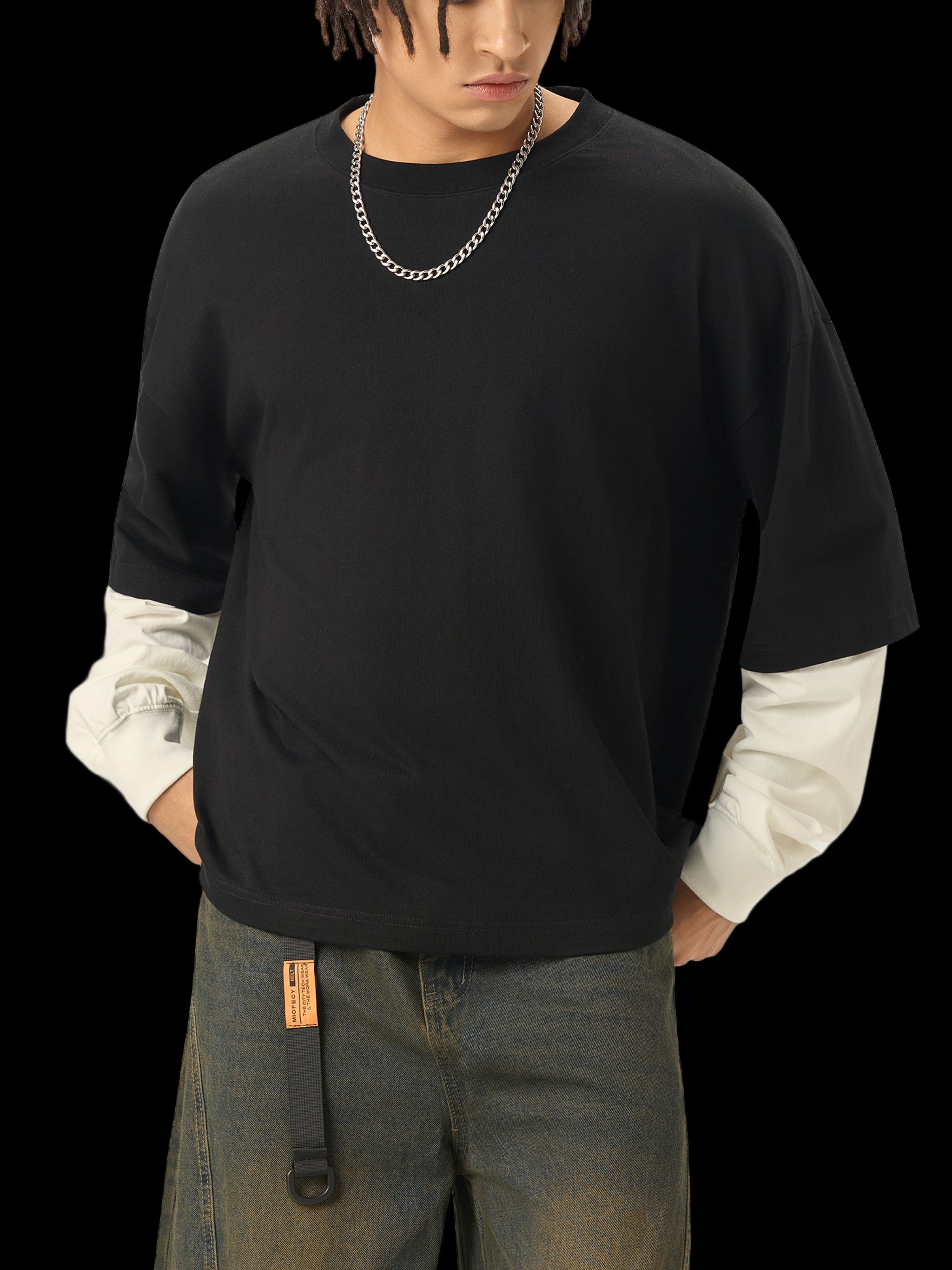 Layered Contrast Sleeve Cotton T-Shirt