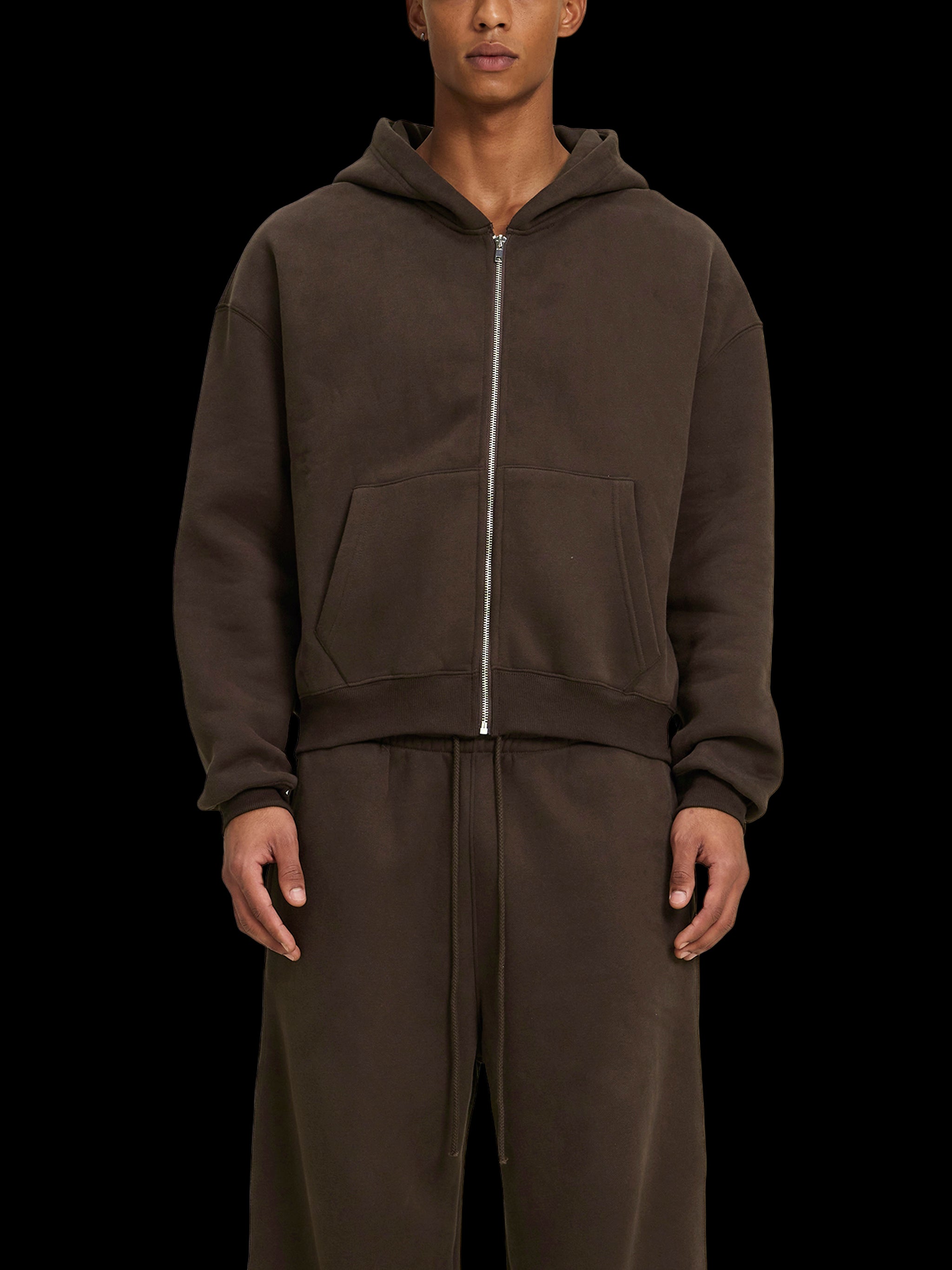 Fleece Zip-Up Boxy Hoodie