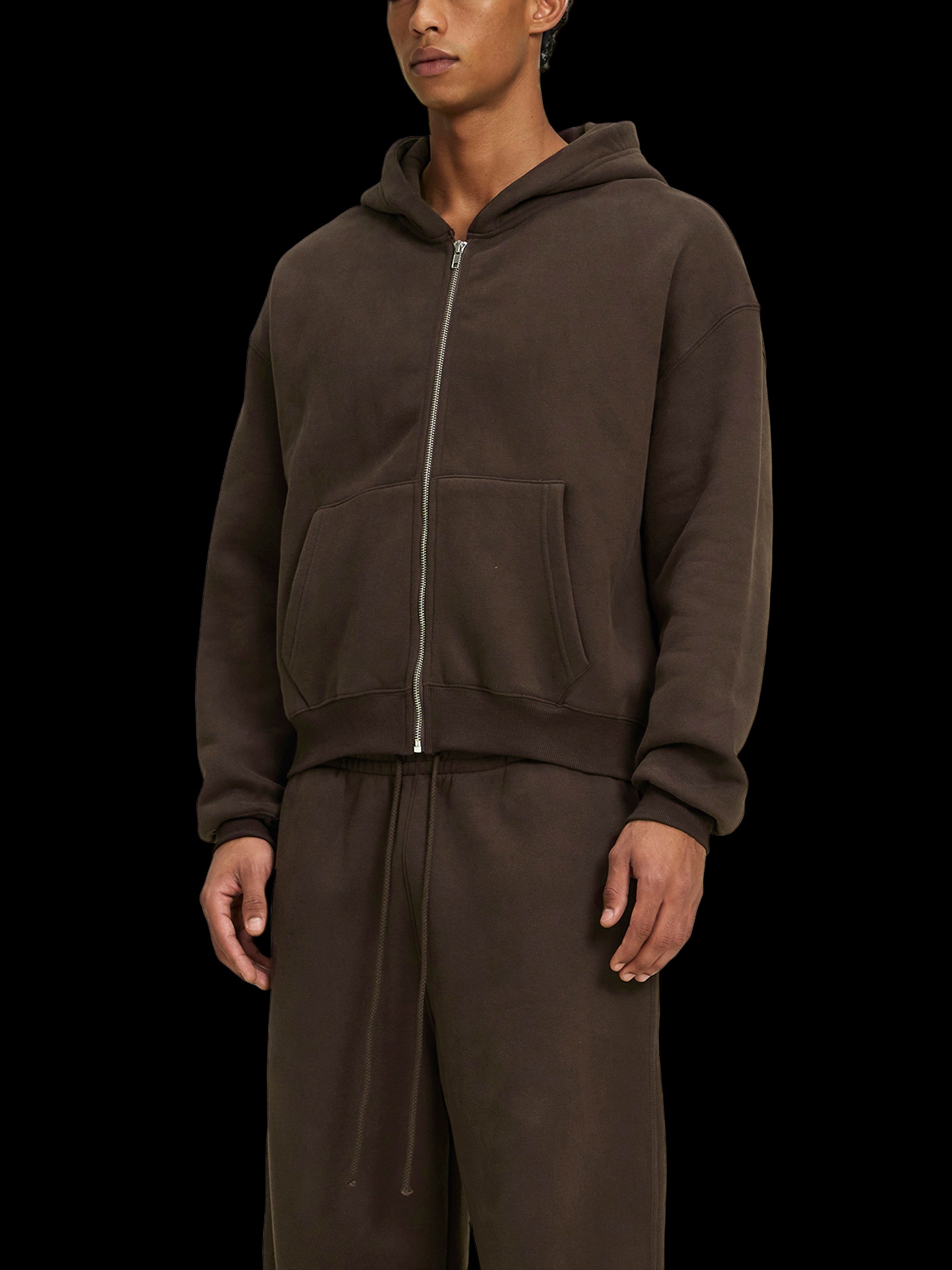Fleece Zip-Up Boxy Hoodie