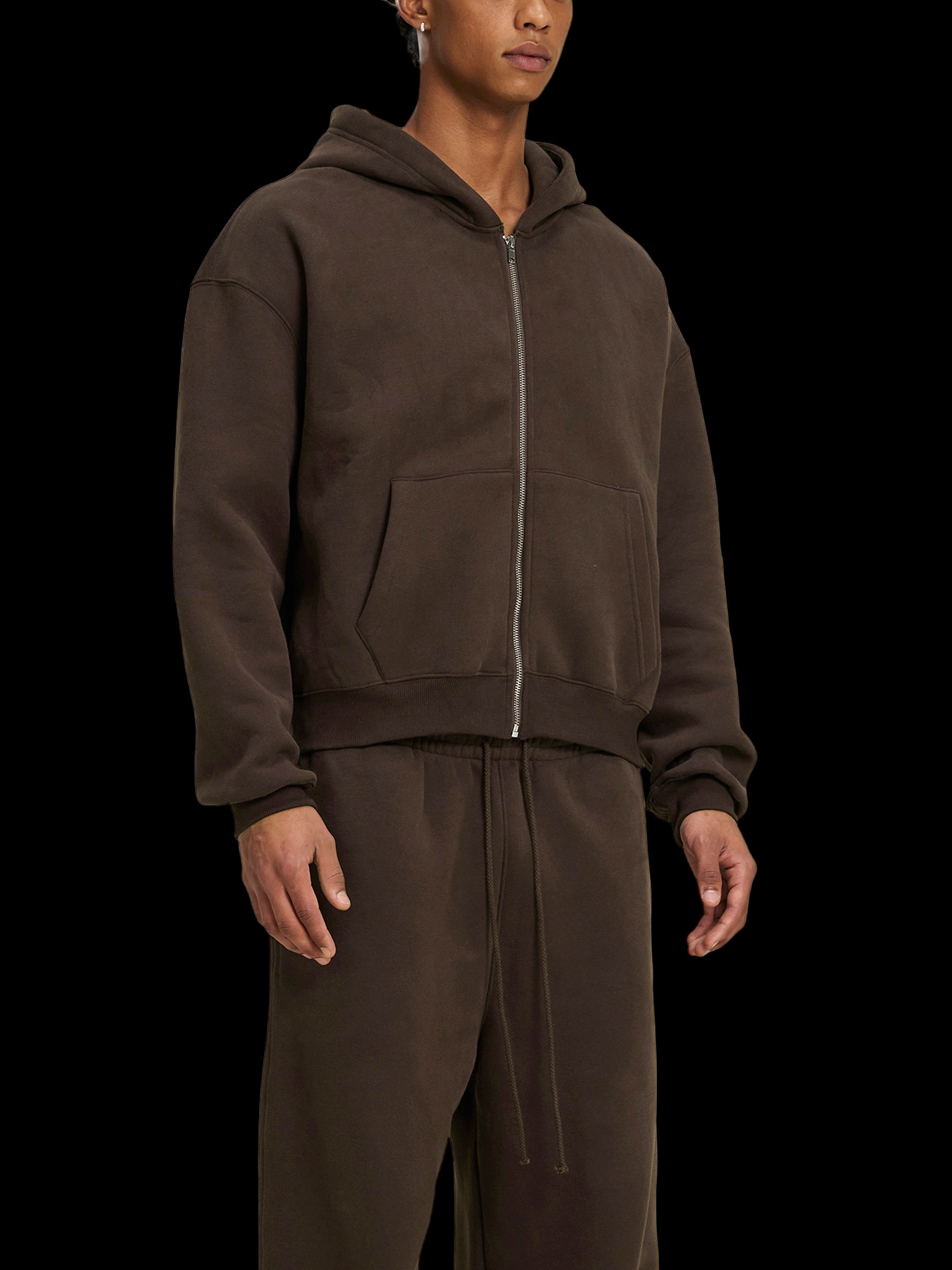 Fleece Zip-Up Boxy Hoodie